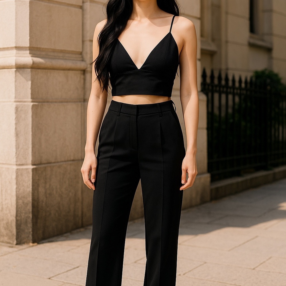 Elegant Black LUCY IN THE‎ SKY Women's Strappy Crop Top Camisole Tie Back